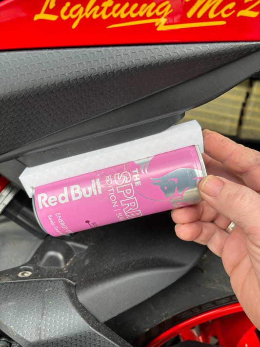 Red bull can holder for motorcycle